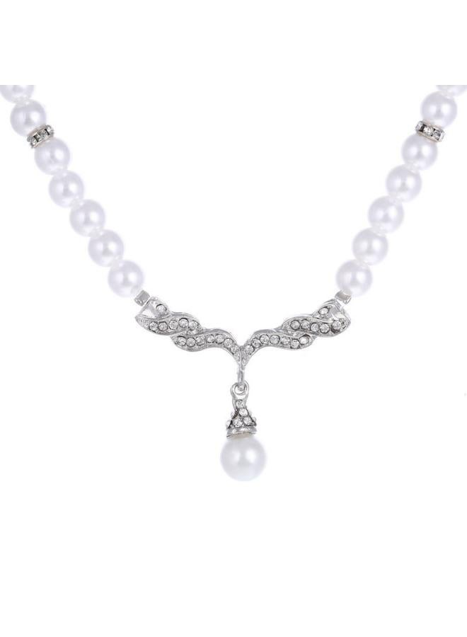 European And American Hot- Alloy Diamond Pearl Necklace Earrings Set Two-piece Spot