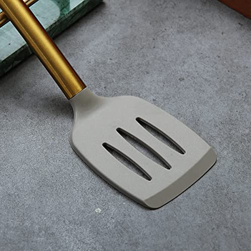 Berglander Non-stick Silicone Slotted Turner with Titanium Gold Plated Handle for Cooking, Dishwasher Safe, Easy to Clean - Image 5