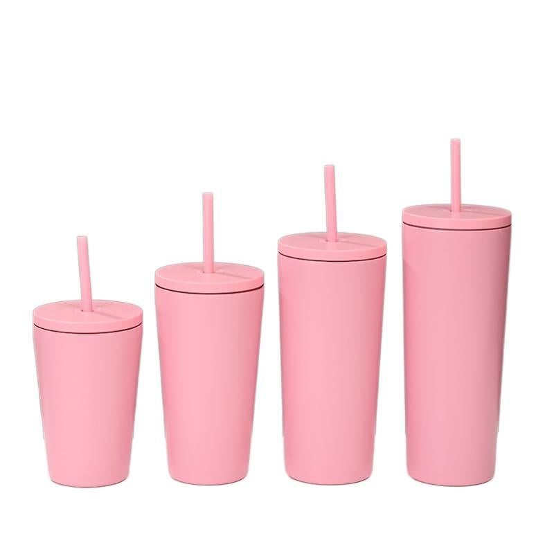 كوب قهوة بغطاء بشفاط ومناسب لحامل الأكواب من ستانلس ستيل، 24 oz مع غطاء بقشة من الستانلس ستيل - Image 1