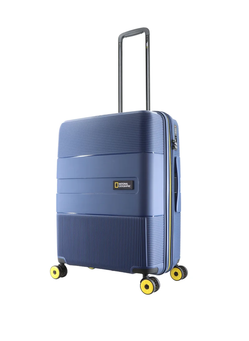 ناشيونال چيوغرافيك National Geographic Cavern Check-In Medium PP Hardside Luggage Navy, Durable/ Unbreakable/ Lightweight/ Anit-theft Zipper/ 4 Double Wheel TSA Lock Suitcase Trolley Bag (60 cm/ 24 Inch).