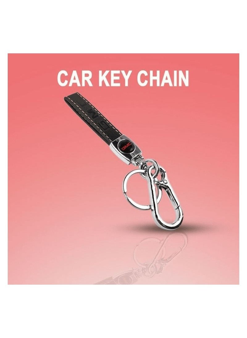 GMC - Lether Strap GMC Logo,  Metal Ring With PU Leather Strap Keychain, Home Key Chain - Image 1
