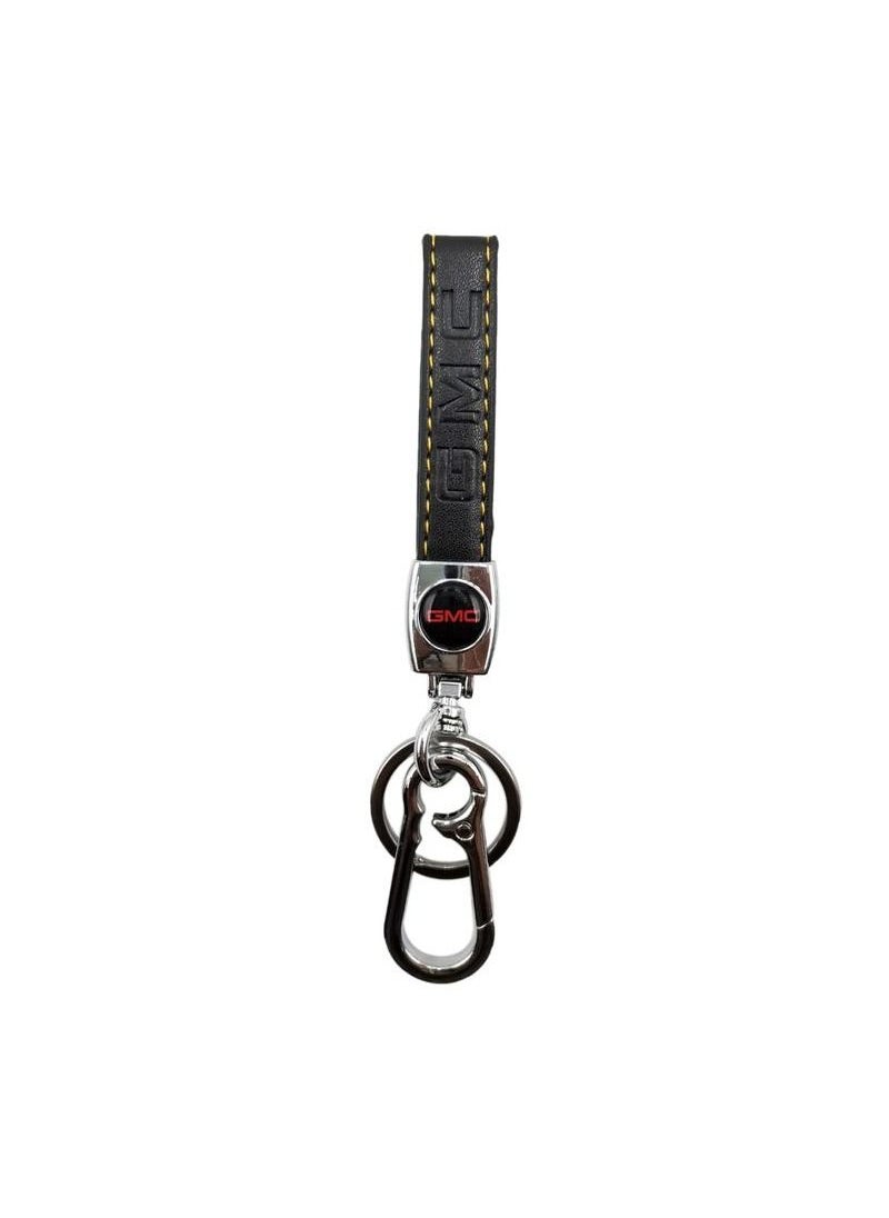 GMC - Lether Strap GMC Logo,  Metal Ring With PU Leather Strap Keychain, Home Key Chain - Image 1