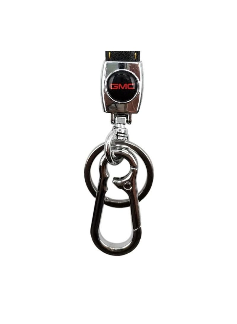 GMC - Lether Strap GMC Logo,  Metal Ring With PU Leather Strap Keychain, Home Key Chain - Image 1