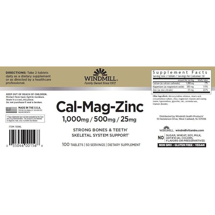 Windmill Calcium, Magnesium and Zinc Tablets 100 Tablets - Image 3