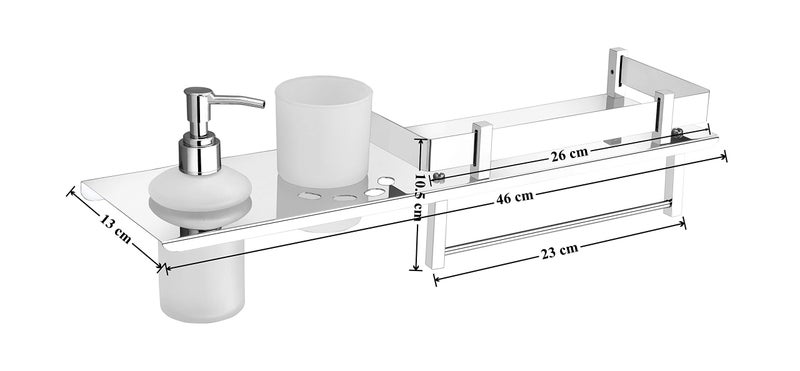 Plantex Stainless Steel 4in1 Multipurpose Bathroom Shelf/Bathroom Steel Rack with Tumbler Holder, Towel Rod and Liquid Soap Dispenser Chrome (18x5 inches) - Image 4