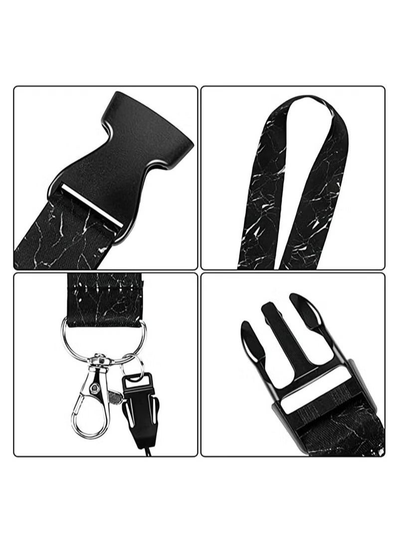 Generic Black Marble Lanyard, Premium Soft Fabric Neck Lanyard Keys Lanyards Strap Quick Release Detachable Buckle Black Silky Marble Keychain ID Holder Cell Phones Bags Accessories - Image 5