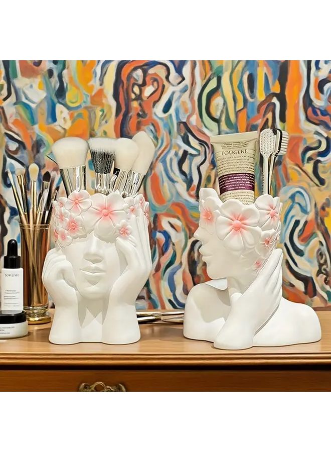 Profile Of A Woman Holding A Vase Resin Makeup Brush Pen Holder Desk Organizer - Image 1