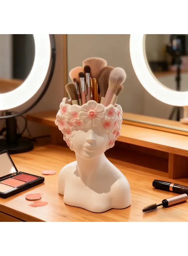 Profile Of A Woman Holding A Vase Resin Makeup Brush Pen Holder Desk Organizer - Image 2
