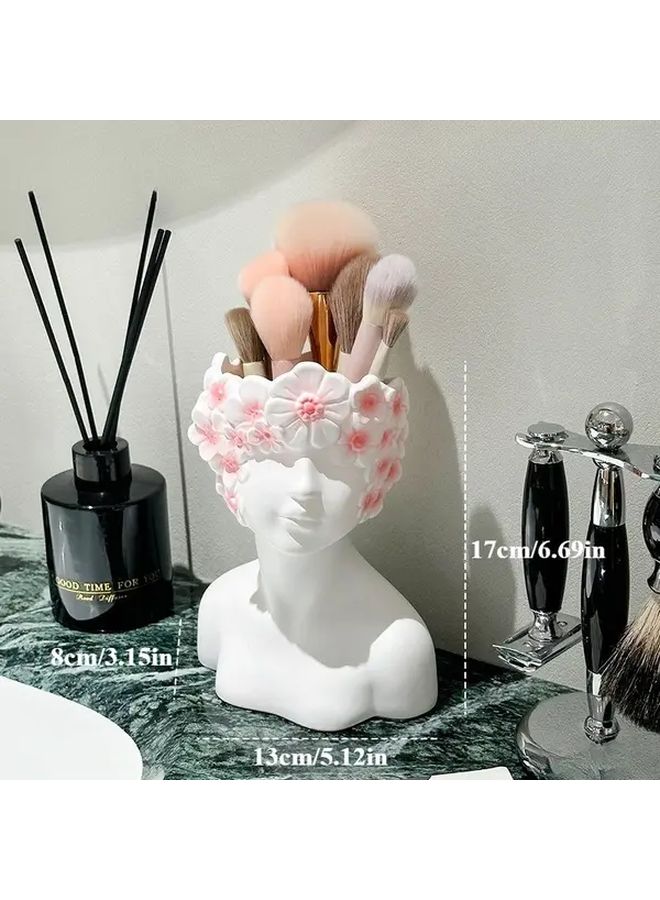 Profile Of A Woman Holding A Vase Resin Makeup Brush Pen Holder Desk Organizer - Image 3