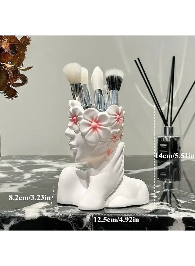Profile Of A Woman Holding A Vase Resin Makeup Brush Pen Holder Desk Organizer - Image 4