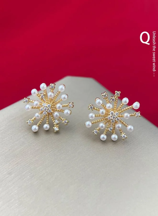 Take Two Take Two Gold Firework Shape Earrings with Faux Pearl