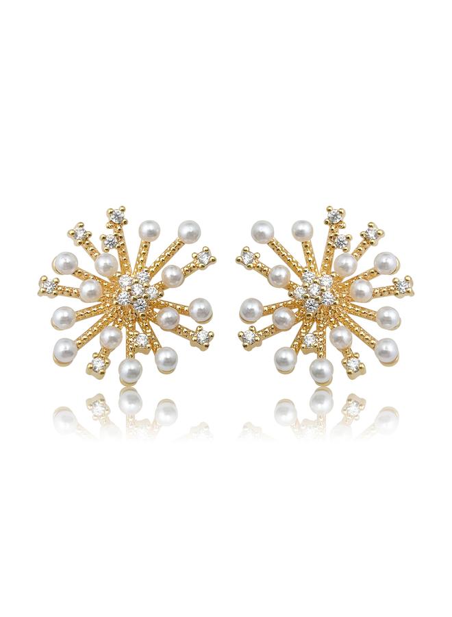 Take Two Gold Firework Shape Earrings with Faux Pearl - Image 3