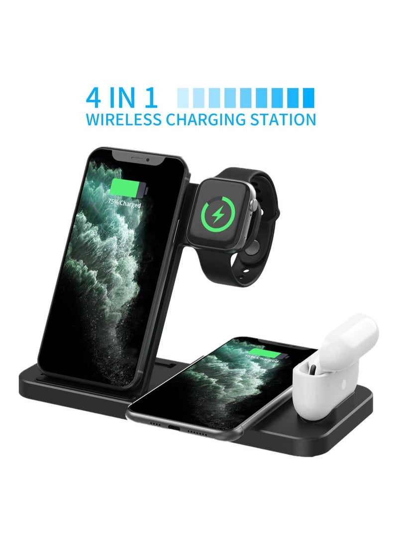 LIXES 4 in 1 Wireless Charging Stand,, Fast Charger for Apple Watch, iPhone 13/12/11/ Pro Max/Mini/11/Pro/AirPods/Samsung smart phone etc  - Image 1