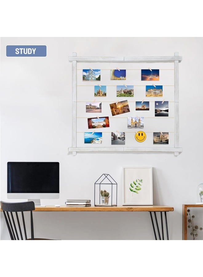 PHOENANCEE Photo Display Board With Clips,Picture Frame Collage for Wall Decor,Hanging Pictures Organizer Holder Wood for Graduation Party Letter Postcard Greeting Card,Pine,Adjustable Metal Bead String,Large - Image 2