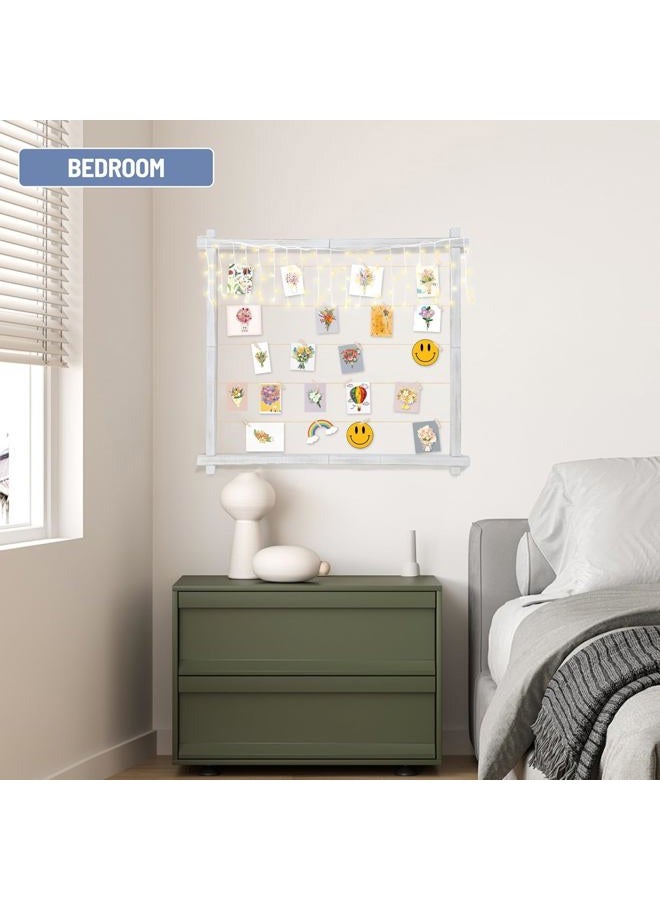 PHOENANCEE Photo Display Board With Clips,Picture Frame Collage for Wall Decor,Hanging Pictures Organizer Holder Wood for Graduation Party Letter Postcard Greeting Card,Pine,Adjustable Metal Bead String,Large - Image 5