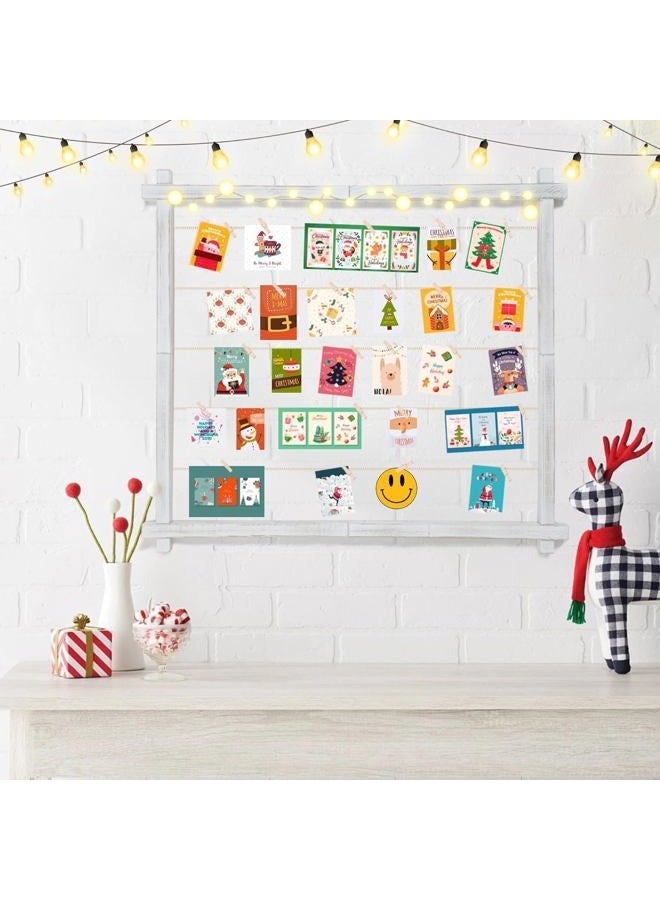 PHOENANCEE Photo Display Board With Clips,Picture Frame Collage for Wall Decor,Hanging Pictures Organizer Holder Wood for Graduation Party Letter Postcard Greeting Card,Pine,Adjustable Metal Bead String,Large - Image 3