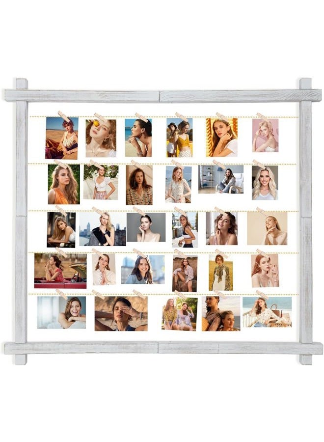 PHOENANCEE Photo Display Board With Clips,Picture Frame Collage for Wall Decor,Hanging Pictures Organizer Holder Wood for Graduation Party Letter Postcard Greeting Card,Pine,Adjustable Metal Bead String,Large - Image 1