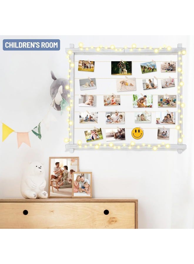 PHOENANCEE Photo Display Board With Clips,Picture Frame Collage for Wall Decor,Hanging Pictures Organizer Holder Wood for Graduation Party Letter Postcard Greeting Card,Pine,Adjustable Metal Bead String,Large - Image 4