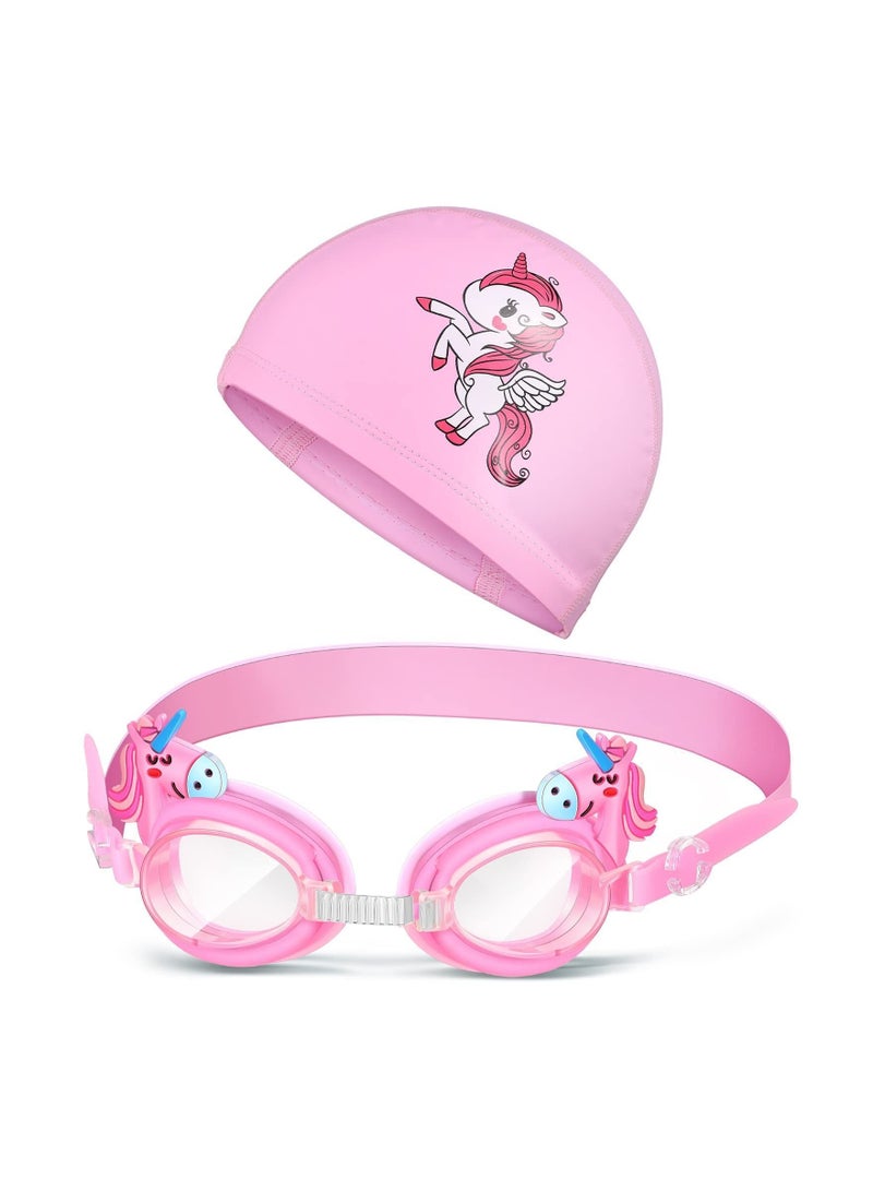 Y&D Kids Swim Cap Swimming Goggles Toddler with Ear Plugs Waterproof Cloth Bathing for Children Girls Age 3-12 Lovely Cute Cartoon - Image 1