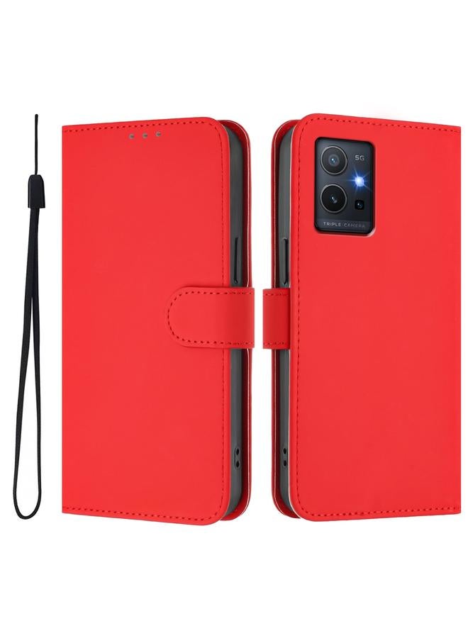 erorex Case For vivo Y55S 2023 5G / Y55 5G Global Skin Feel Solid Color Leather Phone Case with Lanyard - Image 2