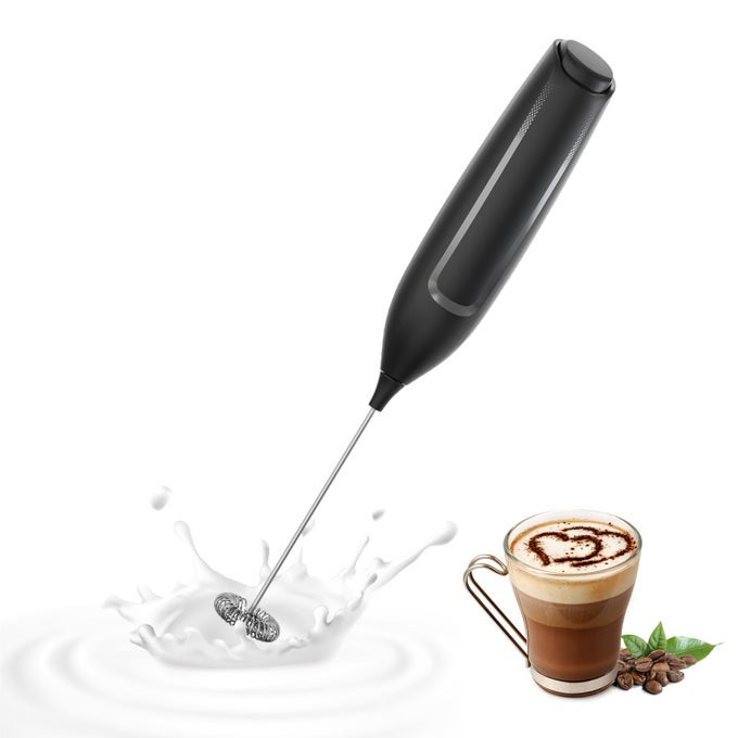 MILK FROTHER HANDHELD BATTERY ELECTRIC FOAM MAKER FROTHER WAND DRINK MIXER WITH STAINLESS STEEL WHISK FOR COFFEE MATCHA LATTES CAPPUCCINO BLACK