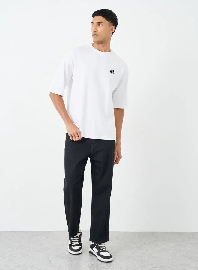 Styli Men White Graphic Print Oversized T-Shirt