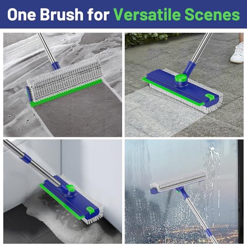 EHADOO Floor Scrub Brush with Long Handle: 3 in 1 Heavy-Duty Floor Scrubber Brush with Squeegee for Cleaning Tile Bathroom Deck Kitchen Patio - Blue - Image 3
