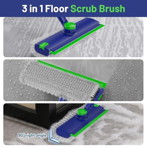 EHADOO Floor Scrub Brush with Long Handle: 3 in 1 Heavy-Duty Floor Scrubber Brush with Squeegee for Cleaning Tile Bathroom Deck Kitchen Patio - Blue - Image 5
