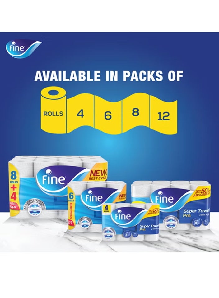 Fine Kitchen towels, 60 sheets, 3-ply, pack of 6 rolls, white - Image 5