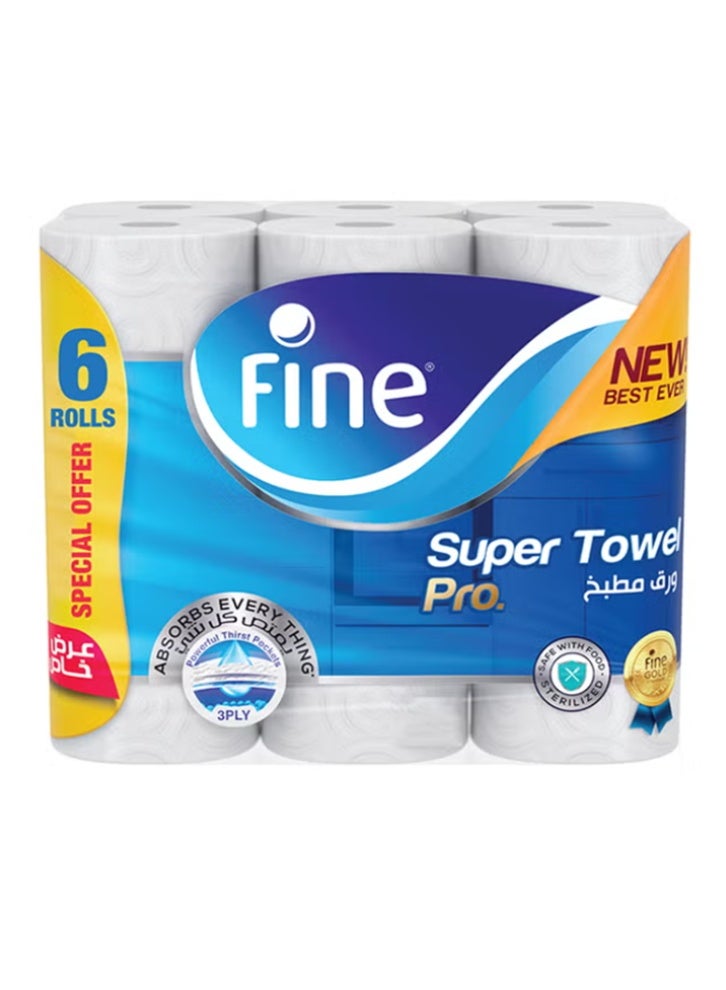 Fine Kitchen towels, 60 sheets, 3-ply, pack of 6 rolls, white - Image 1
