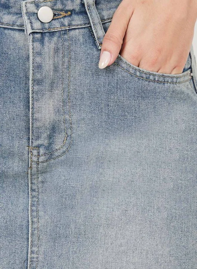 Take Two Denim Front Slit Midi Skirt