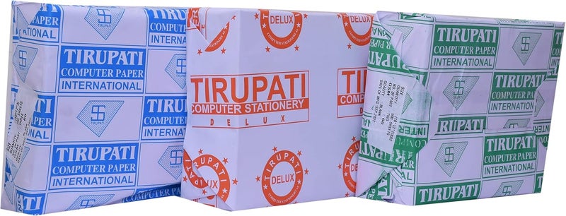 TIRUPATI ورق طابعة نقطية 10" × 12" 3 أجزاء 250 ورقة مستمرة 60 جرام | ورق كمبيوتر 10x12x3= قطع أفقية بيضاء - Image 1