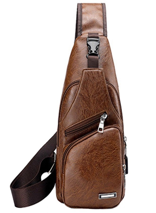 Rullar PU Sling Bags Chest Shoulder Crossbody Messenger Travel Hiking Multipurpose Daypack Purse Backpack for Mens Light Brown - Image 1