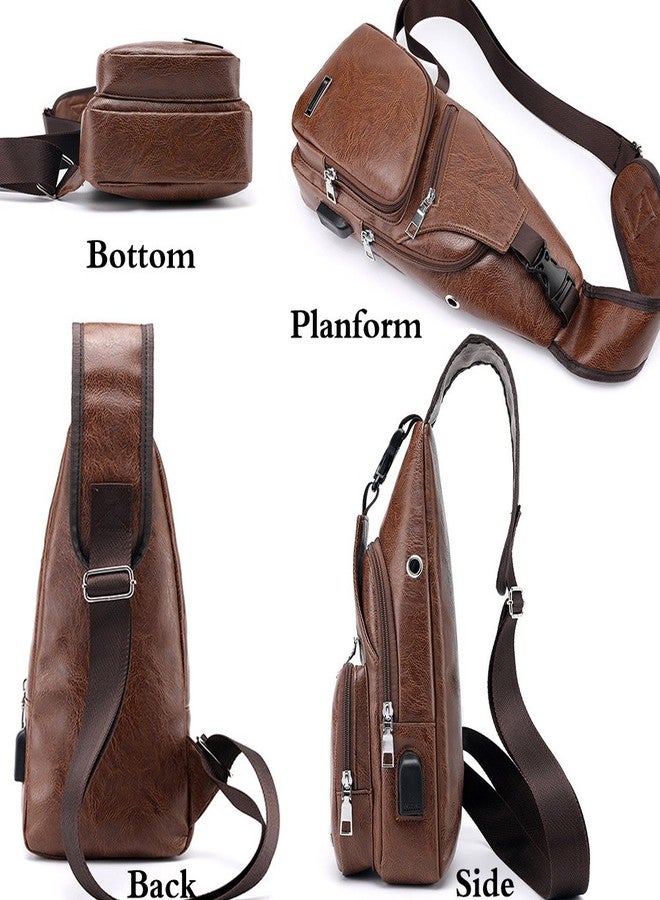 Rullar PU Sling Bags Chest Shoulder Crossbody Messenger Travel Hiking Multipurpose Daypack Purse Backpack for Mens Light Brown - Image 4