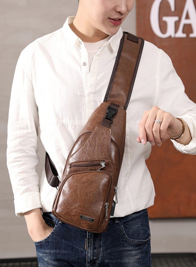 Rullar PU Sling Bags Chest Shoulder Crossbody Messenger Travel Hiking Multipurpose Daypack Purse Backpack for Mens Light Brown - Image 2