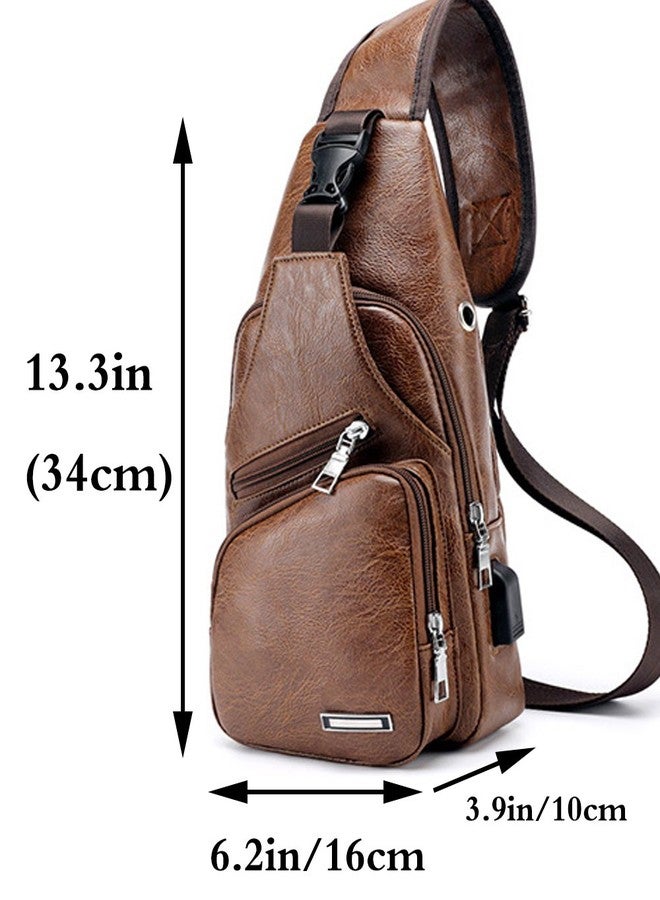 Rullar PU Sling Bags Chest Shoulder Crossbody Messenger Travel Hiking Multipurpose Daypack Purse Backpack for Mens Light Brown - Image 3