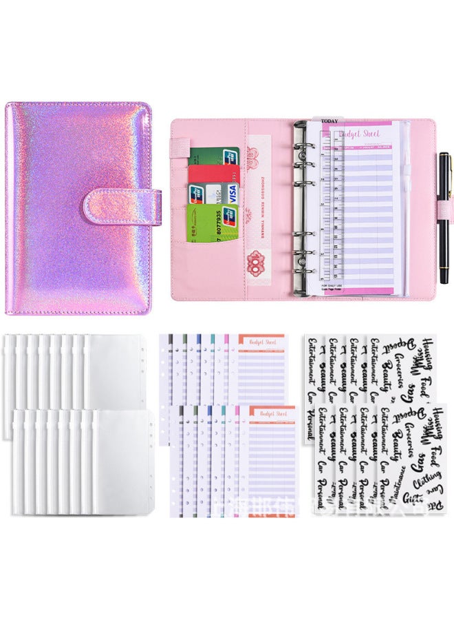 QICAI A6 Colorful Matte Laser Macaron Set Pu Notebook Cash Budget Financial Loose-leaf Book - Image 1