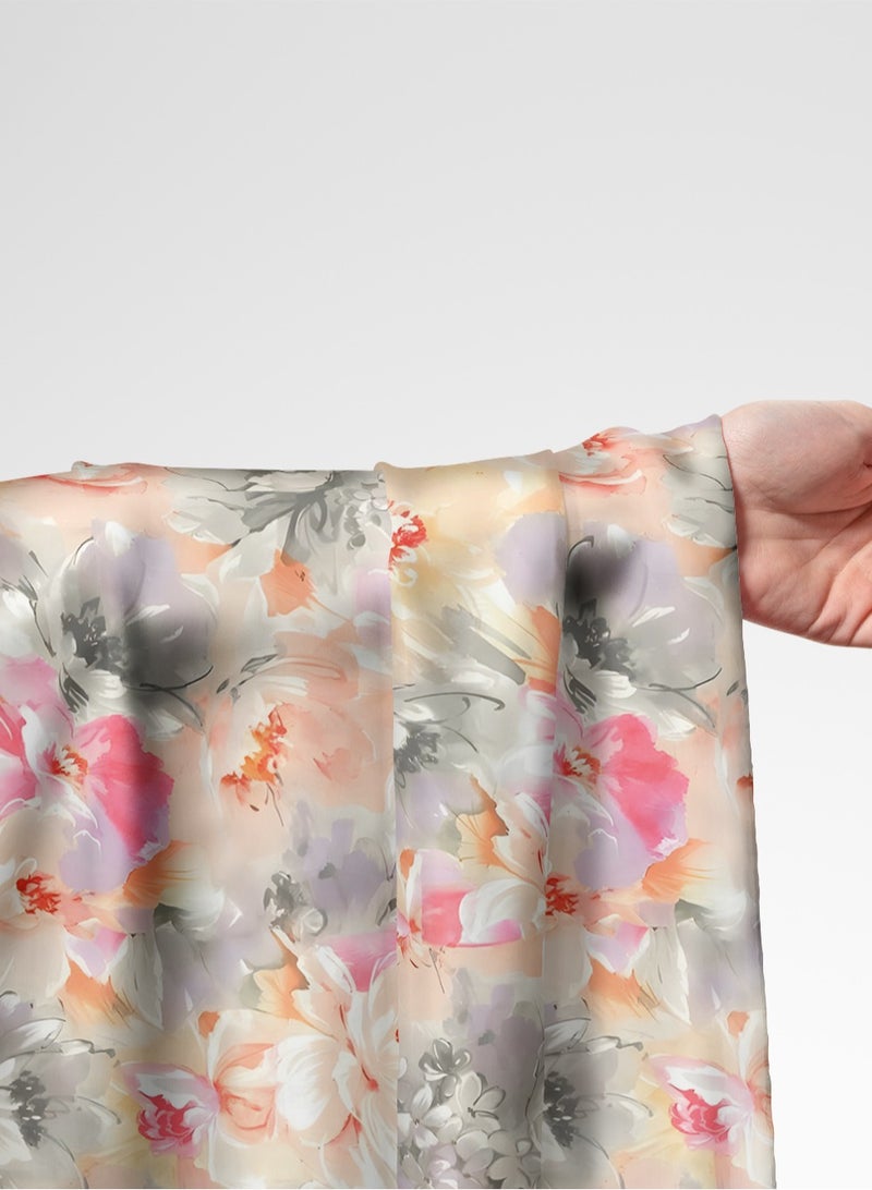 Vellato Al Lail Aramny Silk Fabric By The Yard Soft Pink Gray Floral Pattern Jalabiya Makhweer Dressmaking 58 Inches Width - Image 1