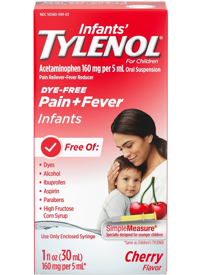 Tylenol دواء خالي من الصبغات للألم والحمى للأطفال بنكهة الكرز، 1 أونصة سائلة - Image 1