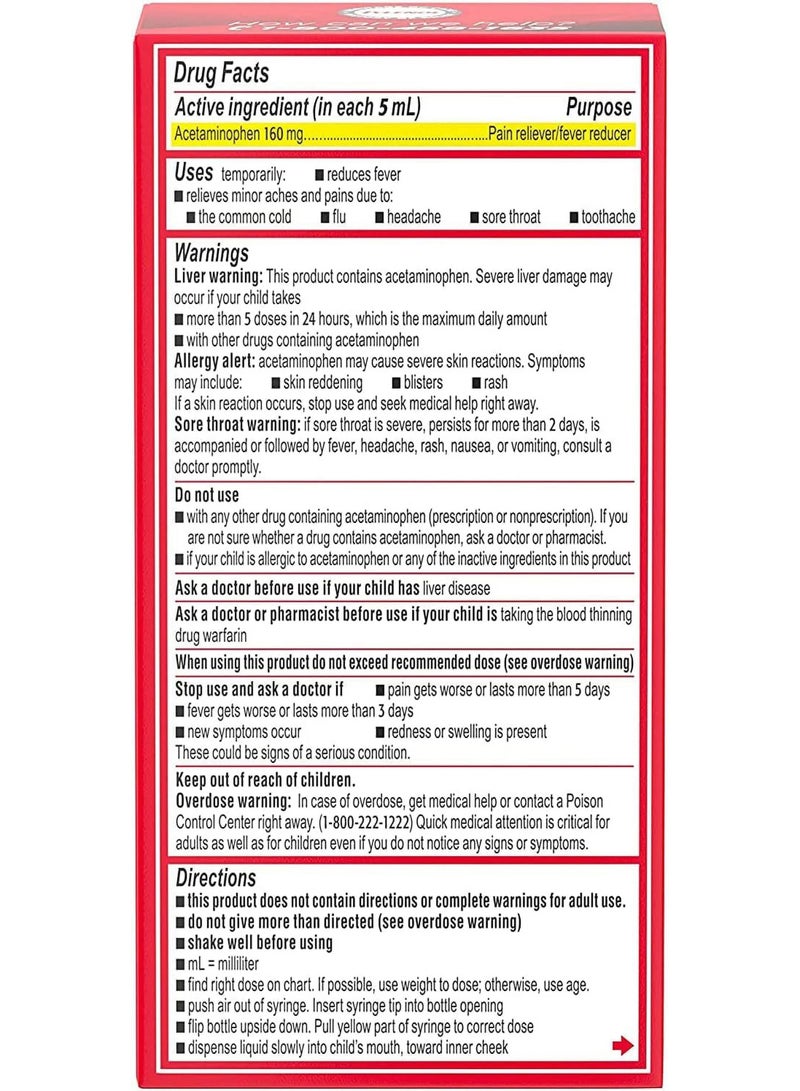 Tylenol دواء خالي من الصبغات للألم والحمى للأطفال بنكهة الكرز، 1 أونصة سائلة - Image 2