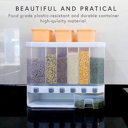 JAMBUVANTI Wall Mounted Cereal Food Dispenser For Kitchen 6 Grid Dry Food Dispenser Space Saving Food Storage Containers For Cereal Rice Nuts Candy Coffee Bean Snack GrainPlasticAcrylic - Image 4