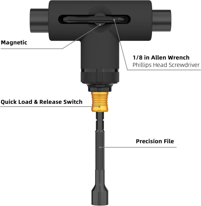 Zeato All-in-One Skate Tools Multi-Function Portable Skateboard T Tool Accessory with T-Type Allen Key and L-Type Phillips Head Wrench Screwdriver - Image 3