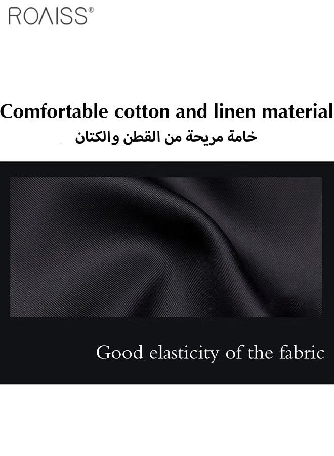 رويس فستان نسائي فضفاض من القطن والكتان، بلوفر كاجوال، بأكمام طويلة، فستان يومي كلاسيكي، طية صدر السترة، وحاشية فضفاضة - Image 3