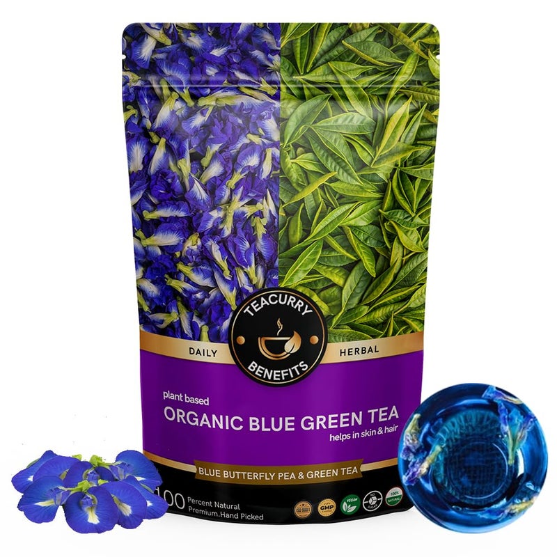 Teacurry Organic Blue Green Tea (100 Grams | 1 Month Pack) - Helps with Body Detox, Hair and Skin Wellness | 100% Natural Butterfly Blue Green Tea - Image 1
