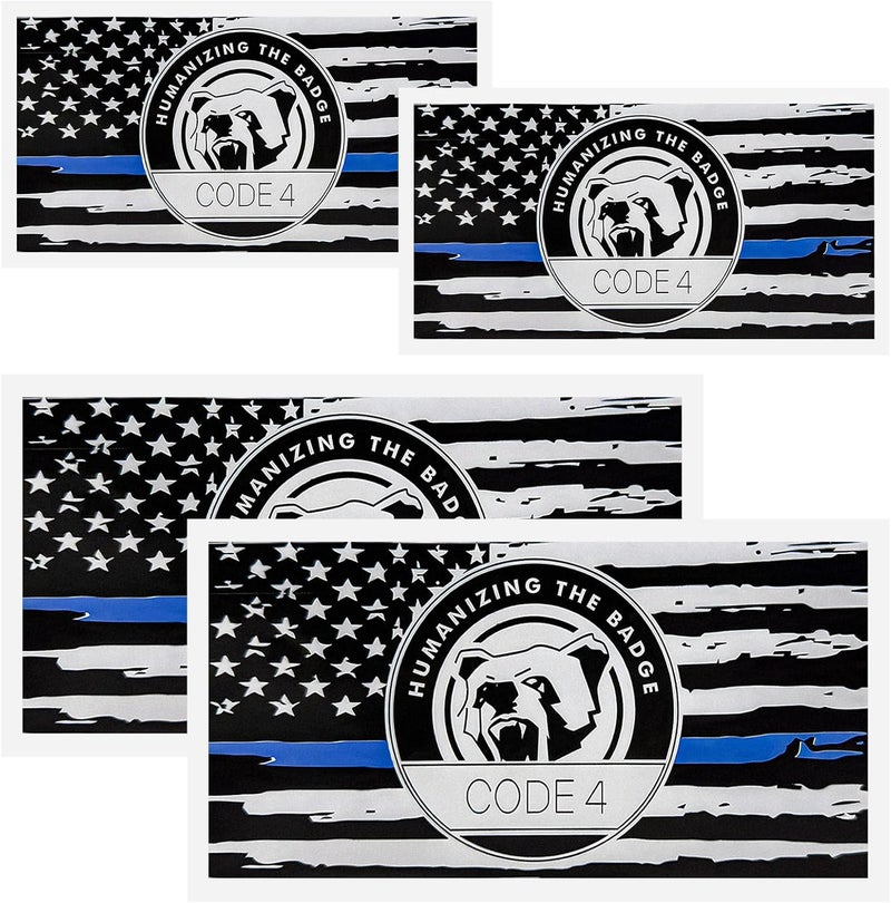 FSTURIOS 4PCS Thin Blue Line Sticker Code 4, Police Support Sticker American Flag Thin Line Decal, Waterproof Thin Line Flag Stickers Support Law Enforcement for Car Window Laptop (Small+Larger) All user affordable trusted quality - Image 1