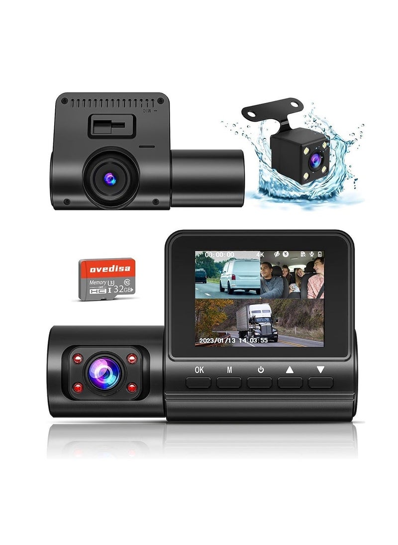 Y&D Dash Camera for Cars, 1080P Full HD 3 Channel Cam Front & Rear Inside, Built-in 2.4'' IPS Screen, WDR, G-Sensor, 24H Parking Mode, 170°Wide Angle, Dashcam with Night Vision 32GB SD Card  - Image 1