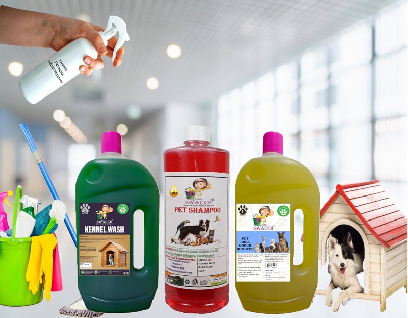 swacch Kennel Wash (Jasmine) + Pet Shampoo (Jasmine) I Pet Aqua Odour Remover (Lemon) 1 Litre Combo Pack of 3 Economical Pack I Dog and Cat Friendly - Image 2