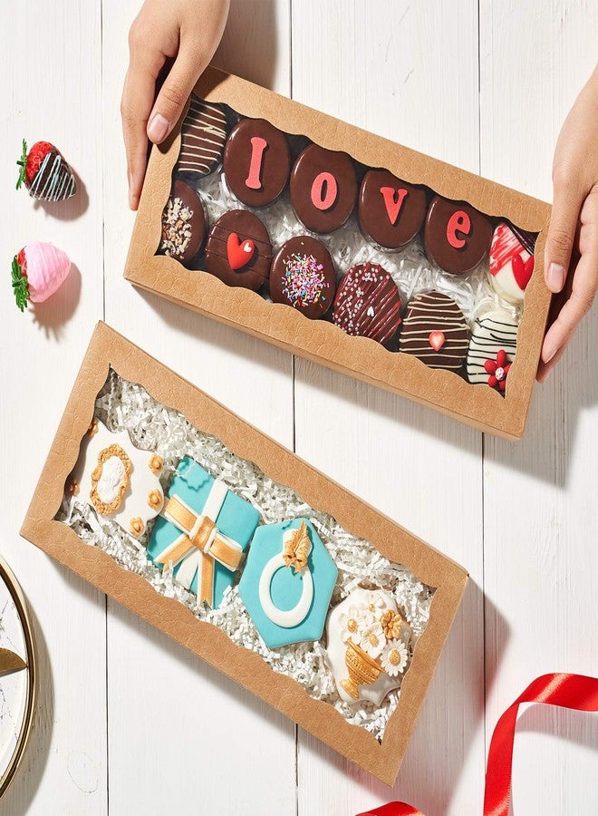 JCXPACK 24PCS 12 x 5 x 1.5 inches Auto-Popup One Piece Premium Cookies Boxes, Kraft Brown Macaron Boxes Packaing, Bakery Box for Holiday Cookie Gift Sets - Image 4