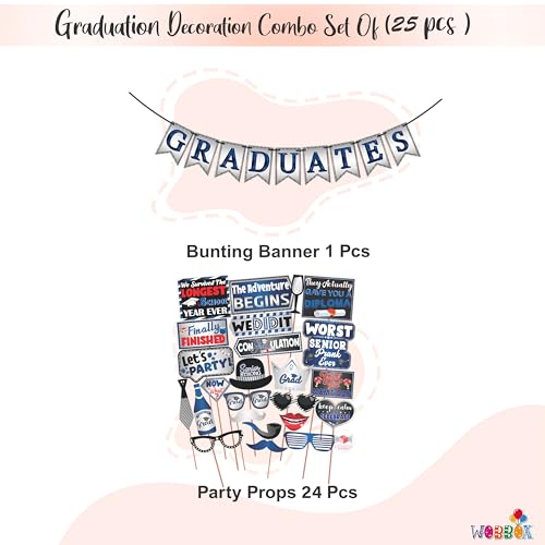 WOBBOX Graduation Photo Booth Props with Graduate Bunting Banner, Blue & Grey Gradient, Graduation Party Decoration, Cardstock Material, Combo Item Type, Medium - Image 2