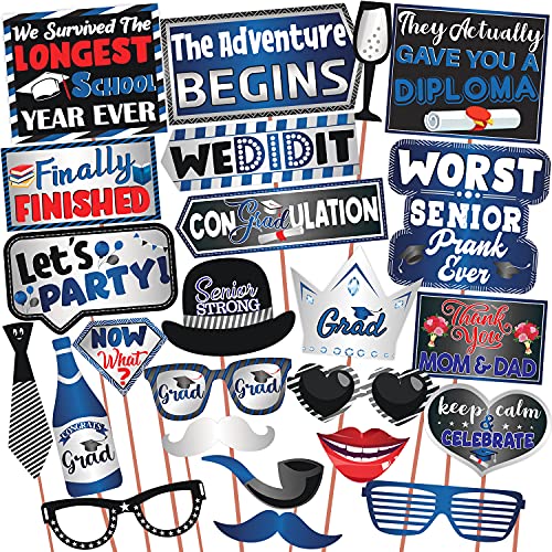 WOBBOX Graduation Photo Booth Props with Graduate Bunting Banner, Blue & Grey Gradient, Graduation Party Decoration, Cardstock Material, Combo Item Type, Medium - Image 5
